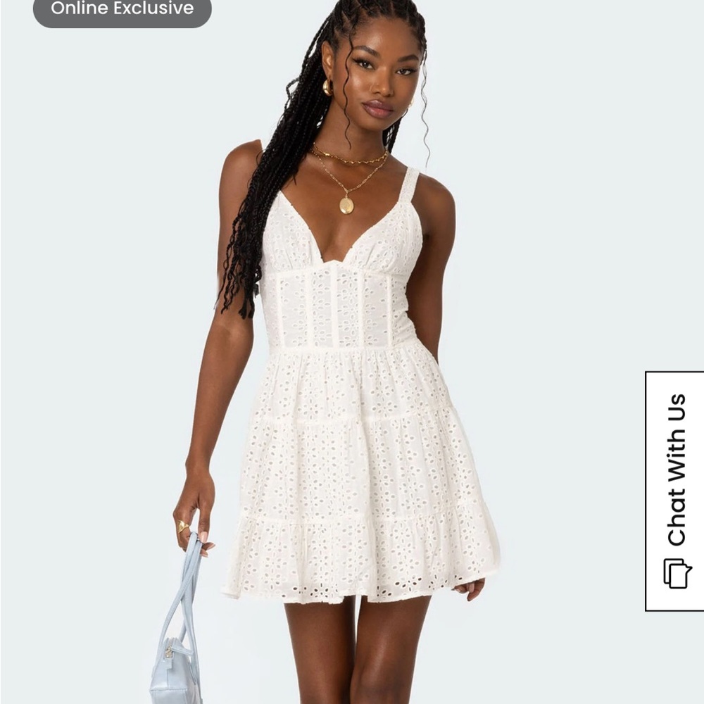 Edikted White Eyelet Mini Dress